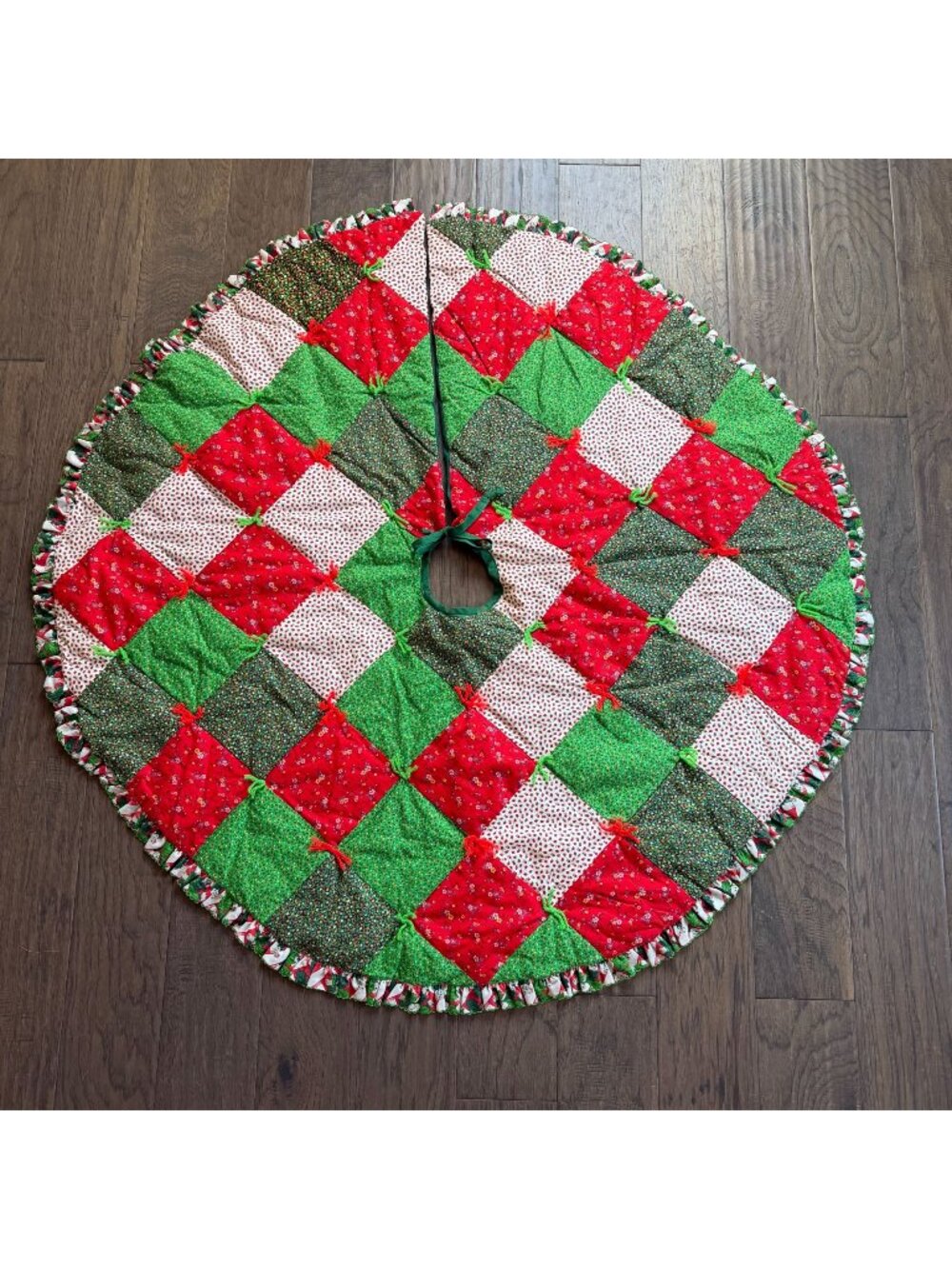 Handmade Quilted Patchwork Christmas Tree Skirt Vintage Floral Strawberries 46"